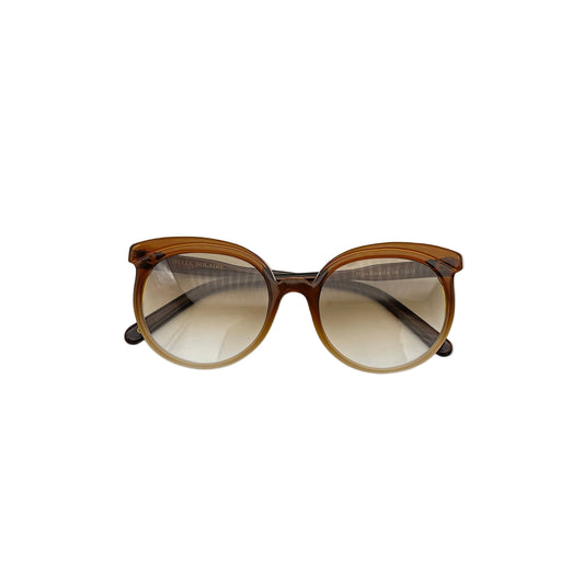 Brown cat-eye sunglasses made from Italian acetate, front view on white background