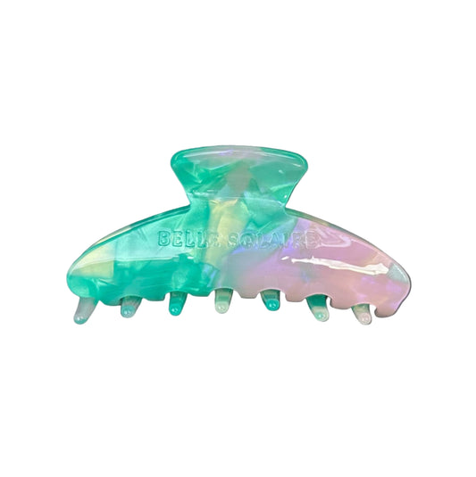 Hair claw clip made from plant-based cellulose acetate frontal view on white background.