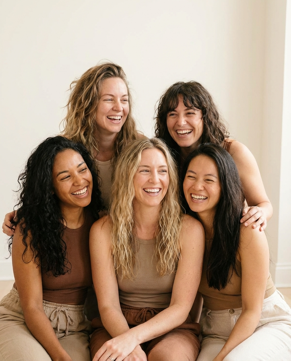 Group of young women sitting together laughing