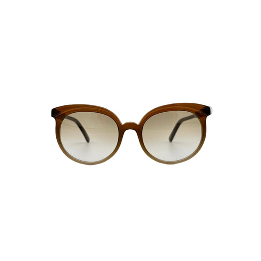 Brown cat-eye sunglasses made from Italian acetate, front view on white background