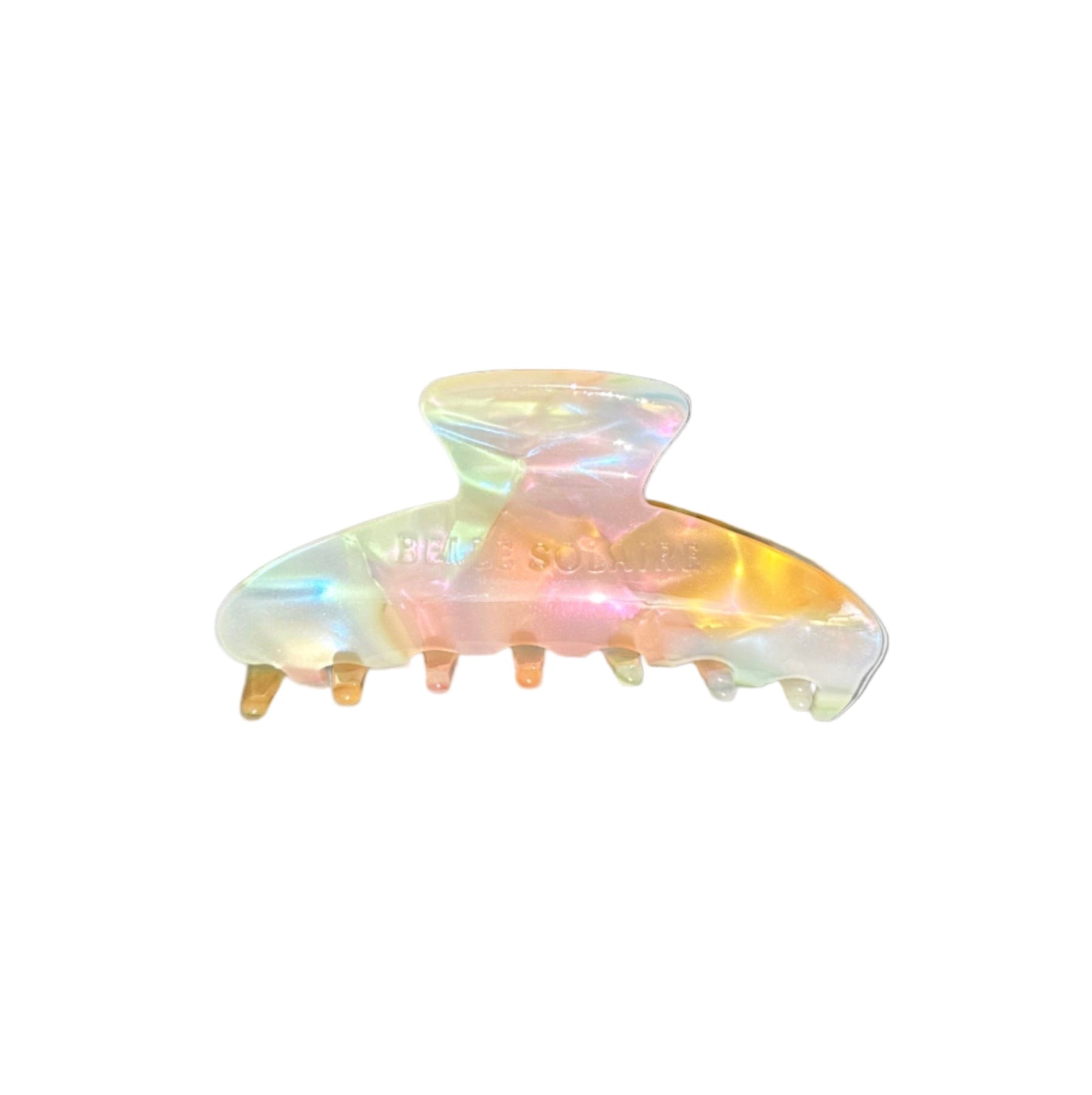 Hair claw clip made from plant-based cellulose acetate frontal view. Color: golden horizon